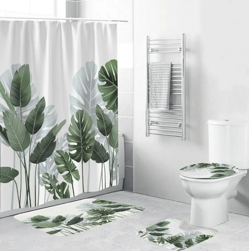 

Waterproof Shower Curtains BathroomNon-Slip Rug Toilet Lid Cover Bath Mat Cortina de ducha impermeableRideau de douche toilette