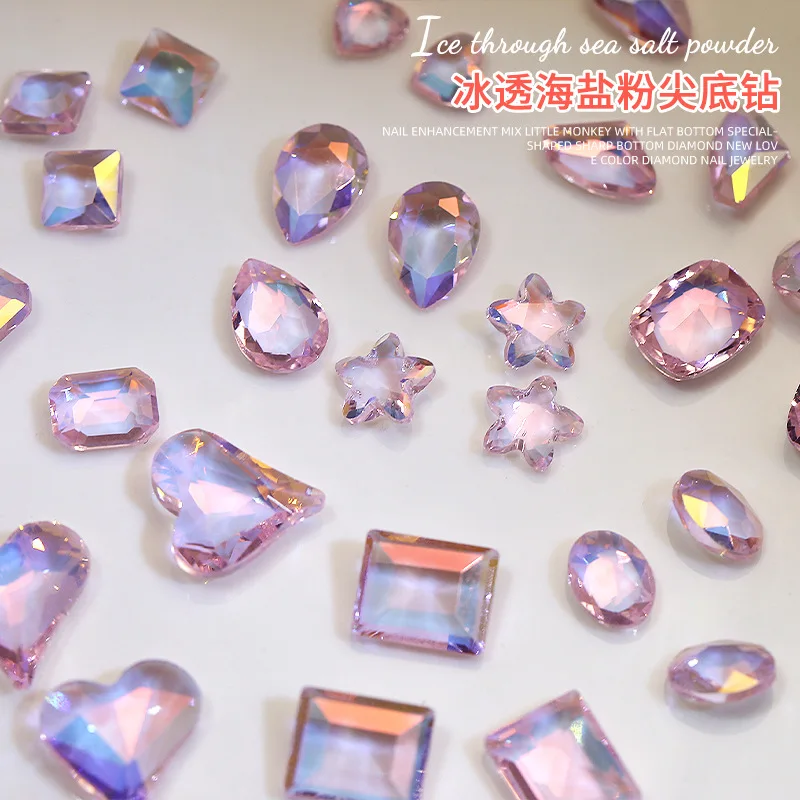 

KO 10pcs Transparent Pink Rhinestones Nail Things Glitter Nail Design Accessories Cleart Crystals Oval Heart Nail Parts Stone