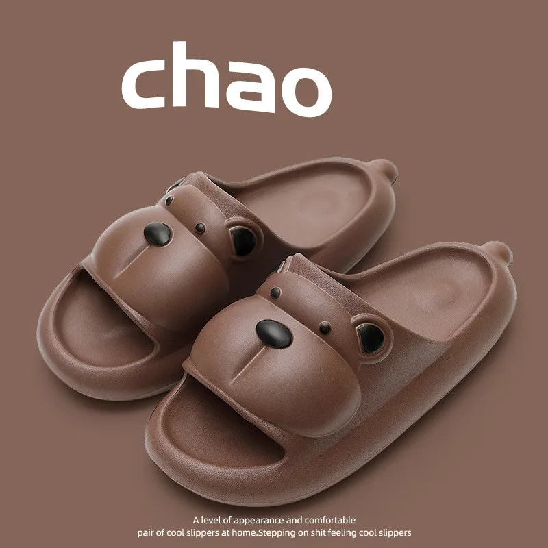 Summer Women Slippers Bath Thick Platform Non-Slip Home Bear Cartoon Flip Flops Men Beach Sandals Ladies Slides Indoor Outdoor