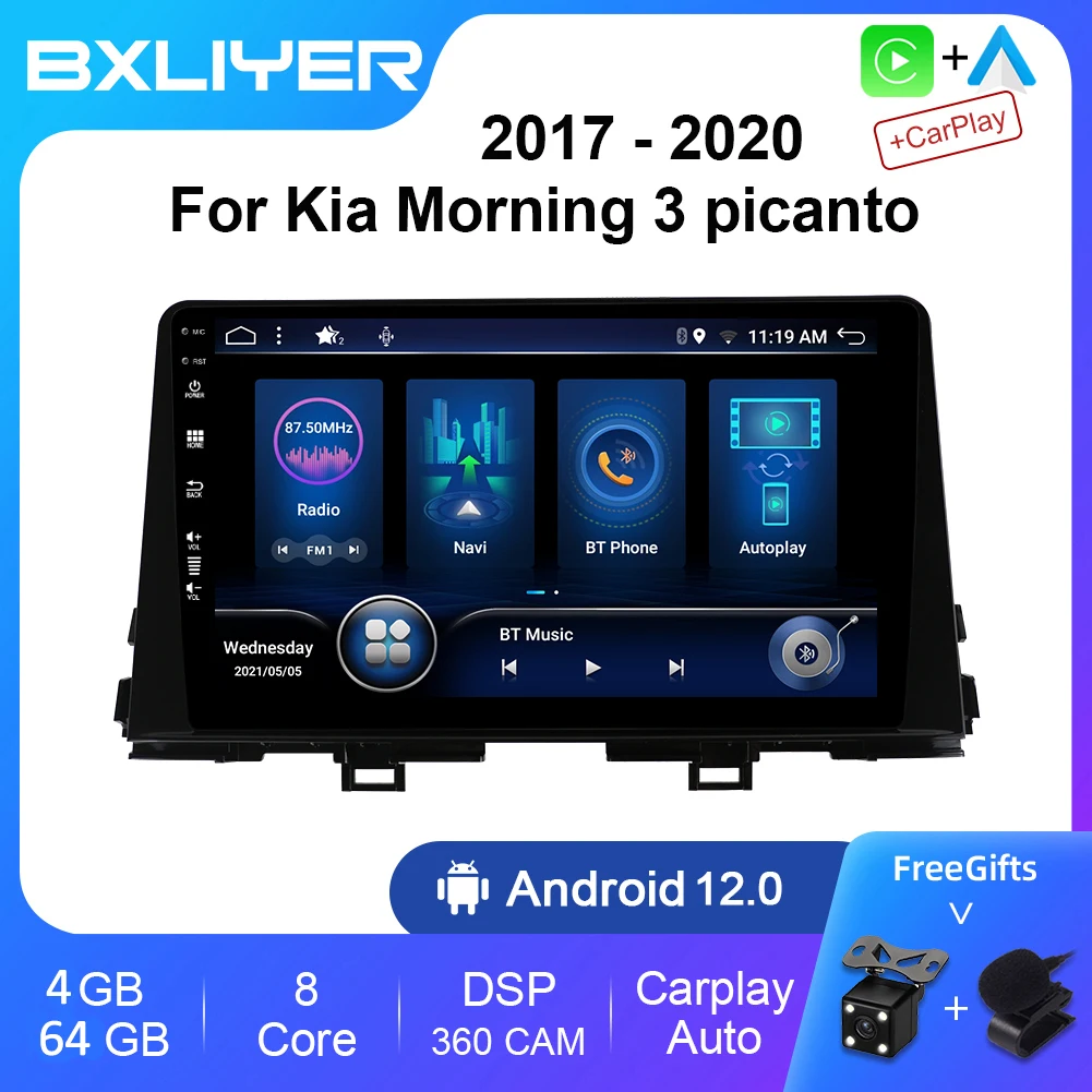 

Автомагнитола Carplay, 4 + 64 ГБ, Android 11, для Kia Morning 3, picanto 2017-2020, мультимедийный плеер, 1 DIN, головное устройство с GPS-навигацией