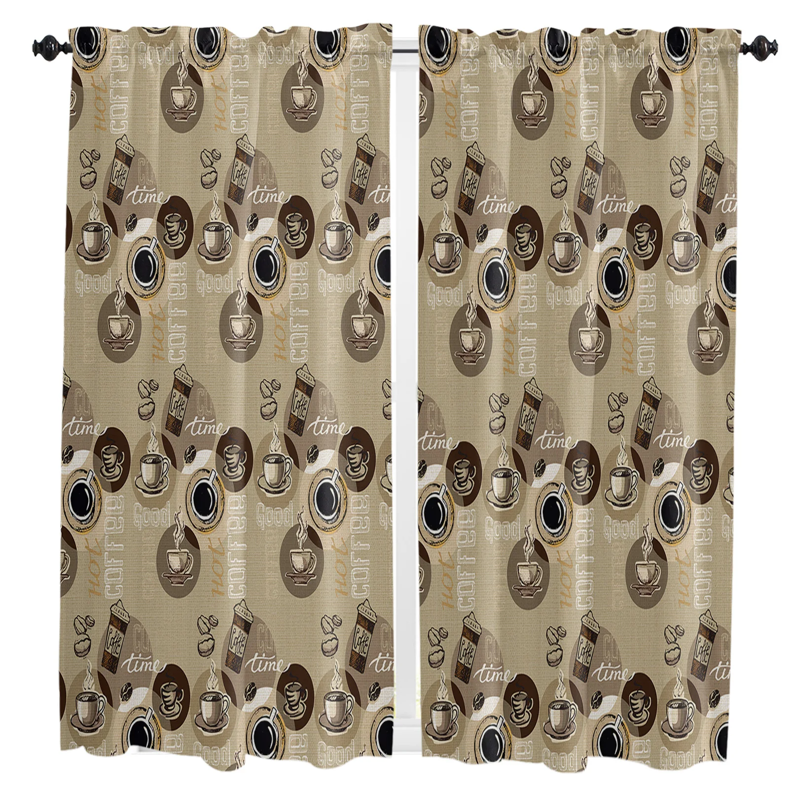 

Coffee Bean Coffee Cup Small Curtain Rod Pocket Short Curtains Half Drapes Partition Cabinet Door Window Curtains Home Decor