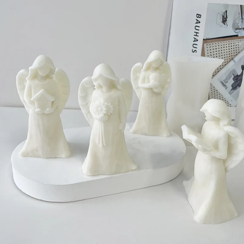 

Angel Scented Candle Mold Angel Plaster Mold DIY Candle Decoration Read Book Bouquet Angel Mold