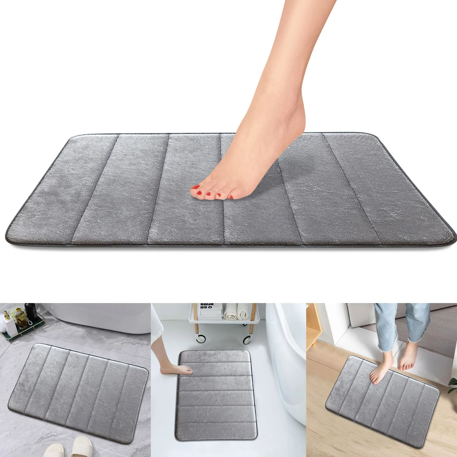

60cm Practical Flannel Floor Mat Solid Color Sponge Carpet Floor Mat Household Water Absorbent Non Slip Home Bathroom Foot Mats
