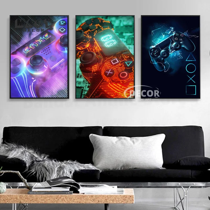 

Neon Canvas Poster Sleep Game Colorful Wall Art Prints Gamepad Pictures Living Room Decor and Video Game Boy Birthday Present