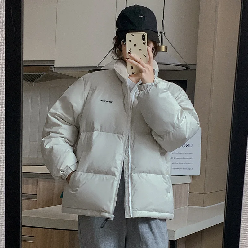 2022 Green Thick Down Cotton Jacket Women Winter Loose Stand Collar Bread Coat Girls Korean Fashion Parkas Outwear Clothes