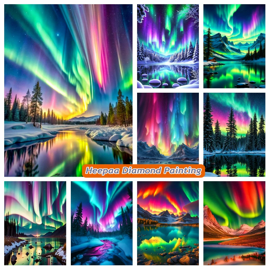 5D DIY Алмазная Картина Аврора Бореалис Северное Сияние Полный Круглый Дрель
