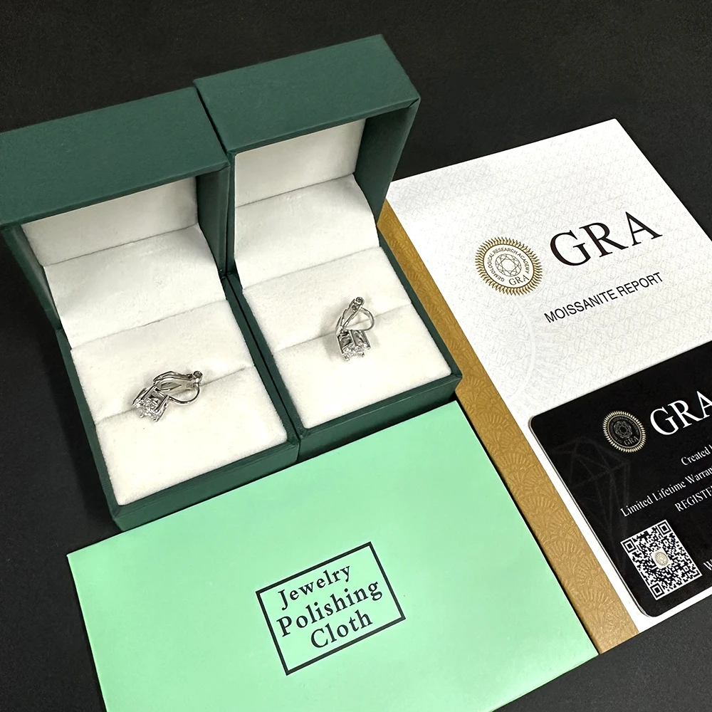 MM Clip Moissanite Earring For Women S925 Silver Real Diamonds Men Clip Ear Studs Jewelry With GRA Free Shipping