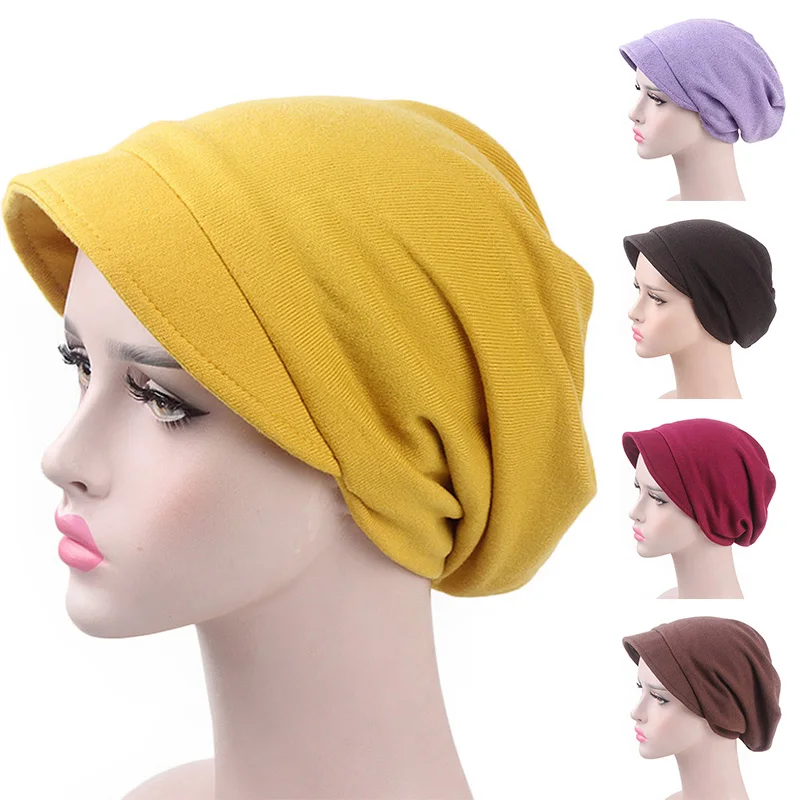 

Turban Cap For Women Muslim Plain Brim Hats Stretch Turban Chemo Head Wrap Beanie Casual Head Wrap Scarf Ladies Couples Hat