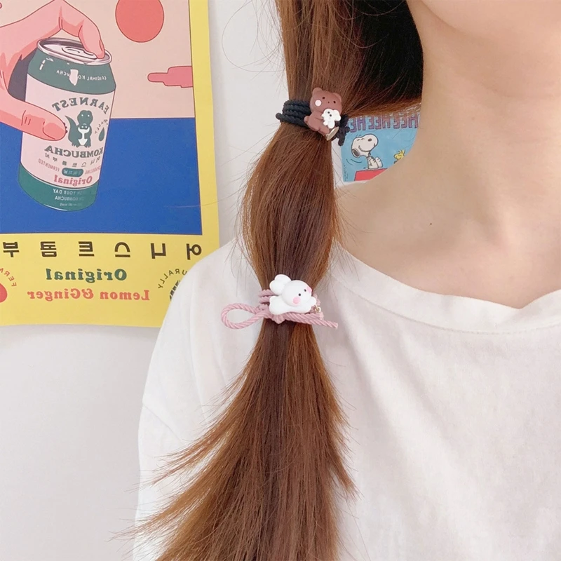 2pcs/set Mutual Attraction Elastic Rope Bears &amp Rabbits Friendship Bracelet Hand Hair Ring Gift for Valentine's Day BF - купить по