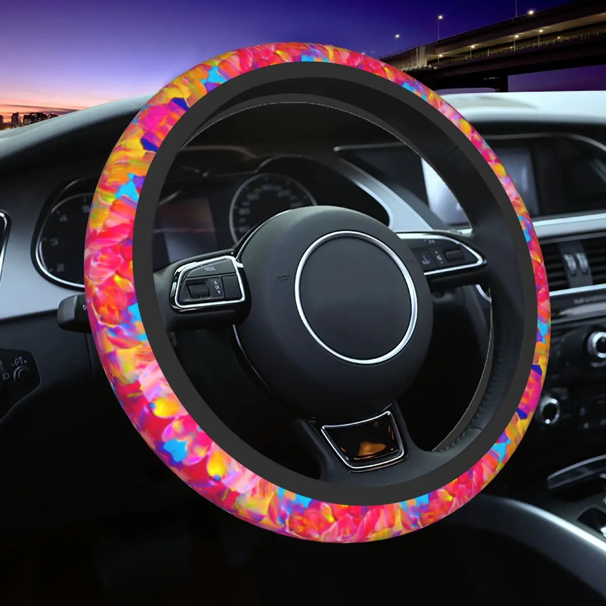 

Floral Fantasy Car Steering Wheel Cover 37-38 Anti-slip Bold Abstract Pink Steering Wheel Protective Cover Auto Car Accessories