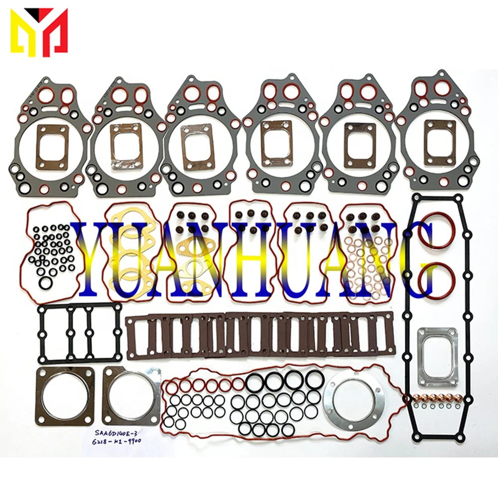 

6D140 S6D140E SAA6D140 Engine Full Gasket Kit Overhual Set For Komatsu Excavator Tractor Cylinder Head