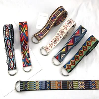 2022 new vintage ethnic style print canvas belt for women metal d ring buckle waistband strap jeans dress trouser female unisex