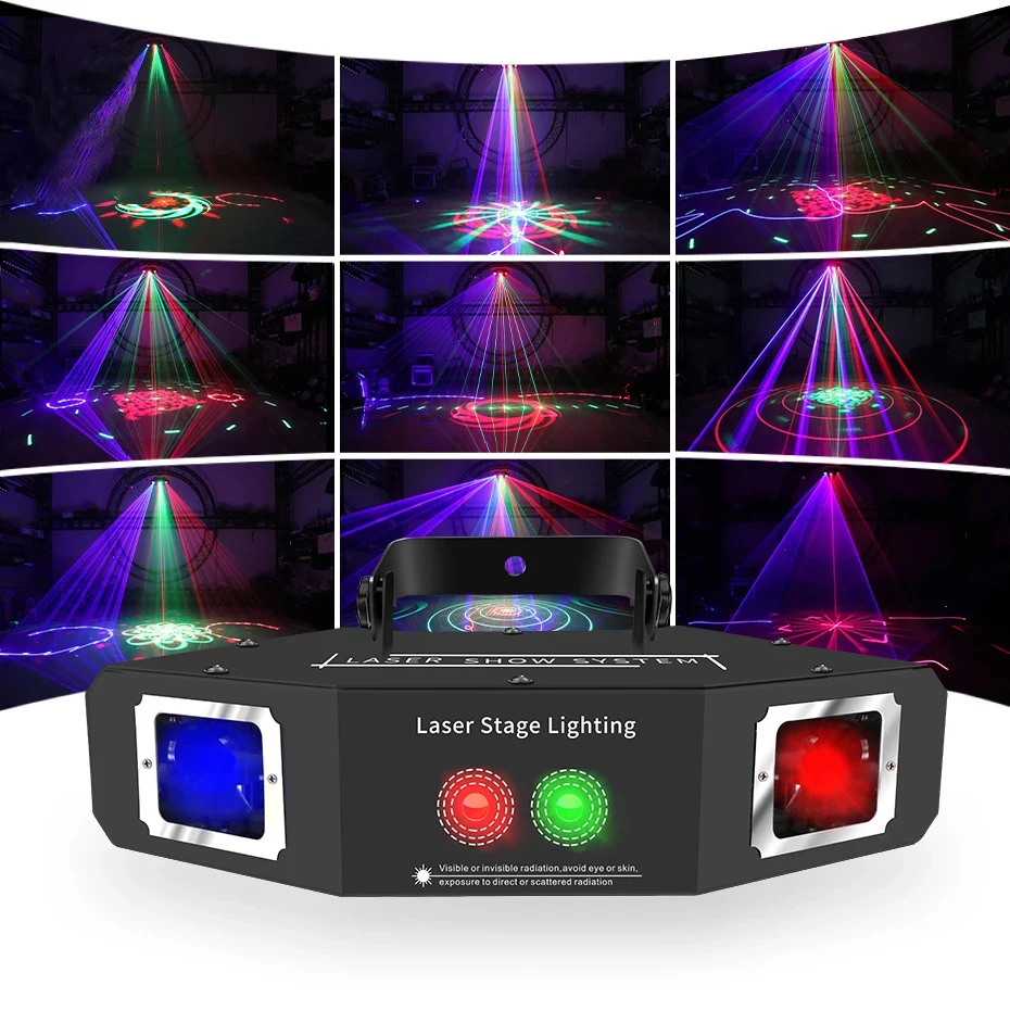 

RGB DJ Disco Laser Beam Scanner 16 Laser Patterns Projector 2 IN 1 Stage Lighting Effect Bar Club Party Dance Wedding Lamp