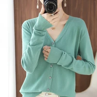 spring and autumn versatile sweater candy multicolor cardigan womens long sleeve top knitted thin v neck bottom