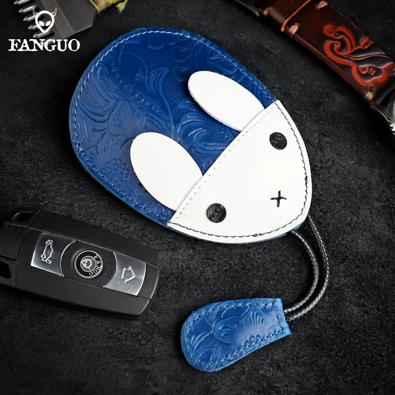 

Fashion Bunny Key Wallet Handmade Genuine Leather Smart Key Holder Soft Bag Housekeeper Key Chain Keychain Keys Ring For Men