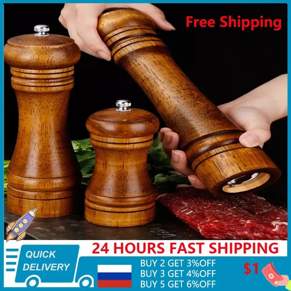 

5" 8" 10" Salt and Pepper Grinder, Solid Wood Spice Pepper Mill with Strong Adjustable Ceramic Grinder Kitchen Cooking Tools