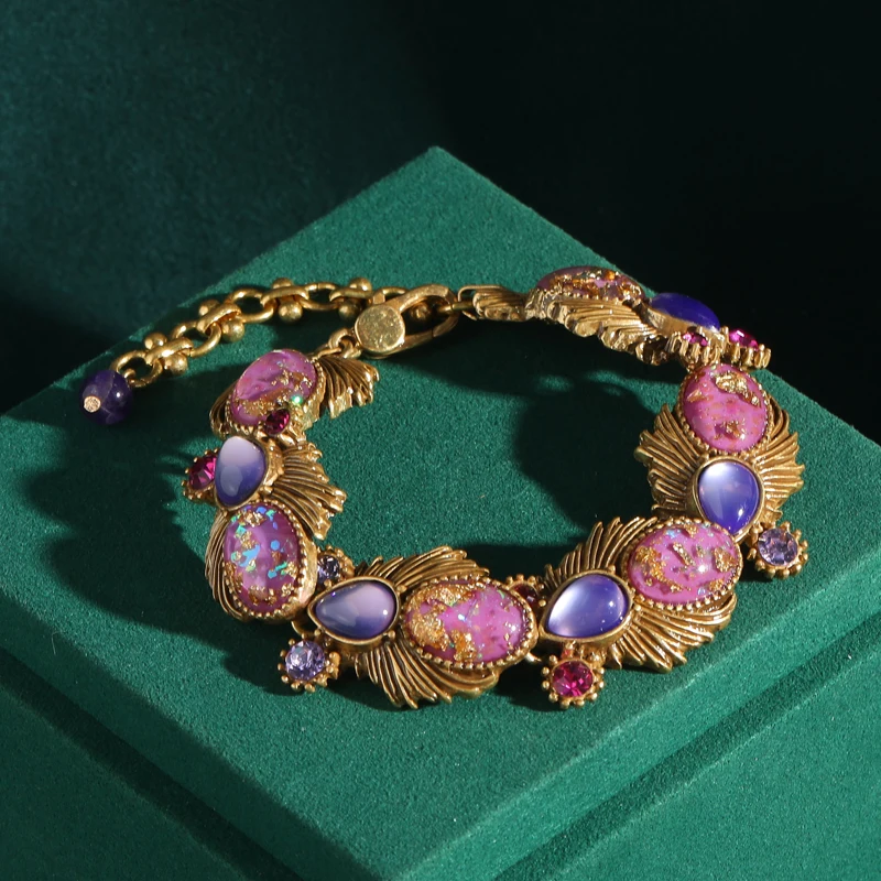 Винтажные золотые браслеты из натурального камня фиолетовые капли воды в форме