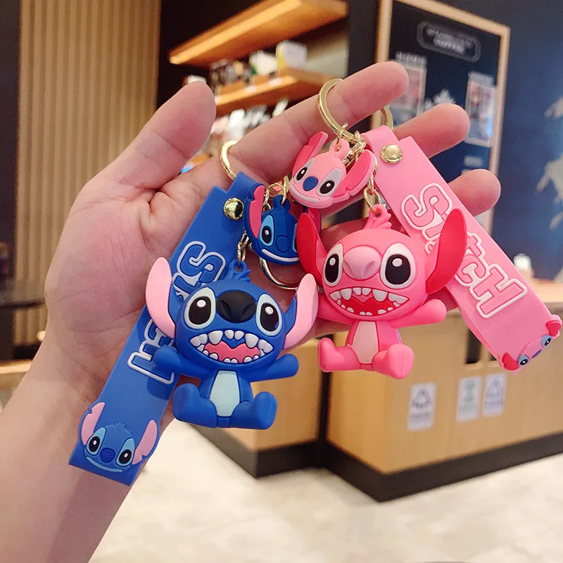 

New Lilo & Stitch Toy Keychain Disney Animated Pendant Sweet Pink Angel Accessories Women's Car Keychain Girl's Birthday Gift
