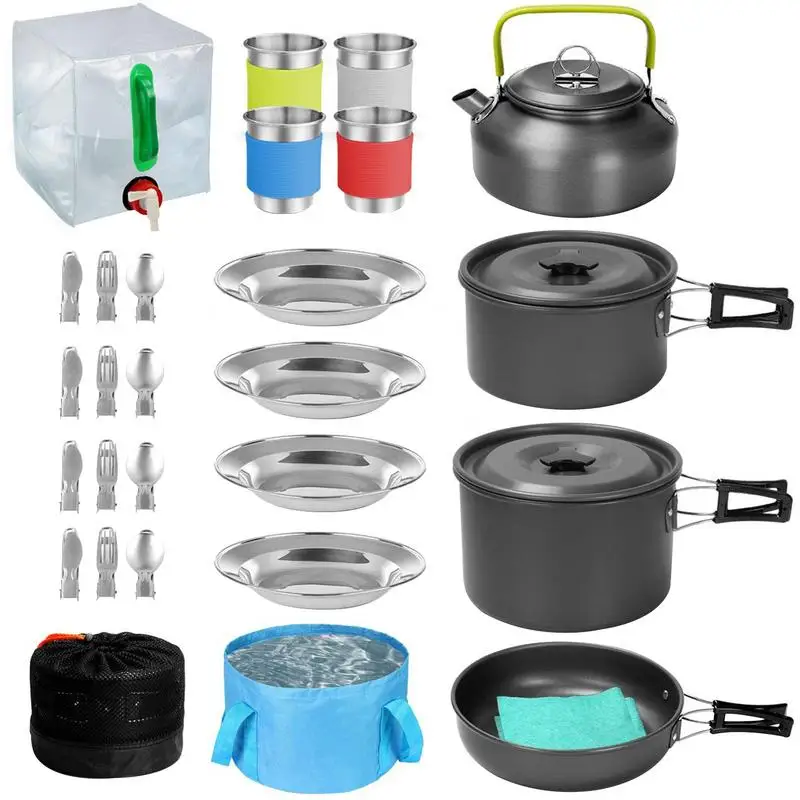 

Picnic Pots And Pans Outdoor Cookware Picnic Pot Pan Kettle With Camping Cooking Set Carry Bag Cups Dishes Forks Spoons Knives