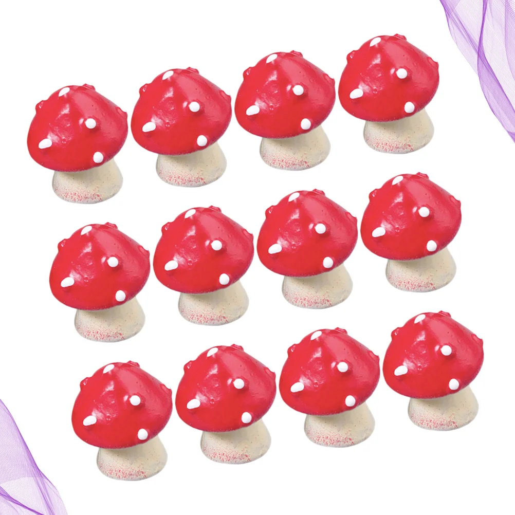 

12pcs Tiny Mushrooms Miniature Figurines Garden Mushrooms Ornaments Garden Decor for Landscape Bonsai Terrarium Red