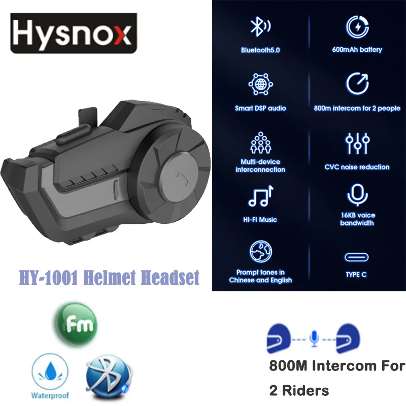 Cycling helmet Bluetooth 5.0 intercom headset 800 meters double intercom