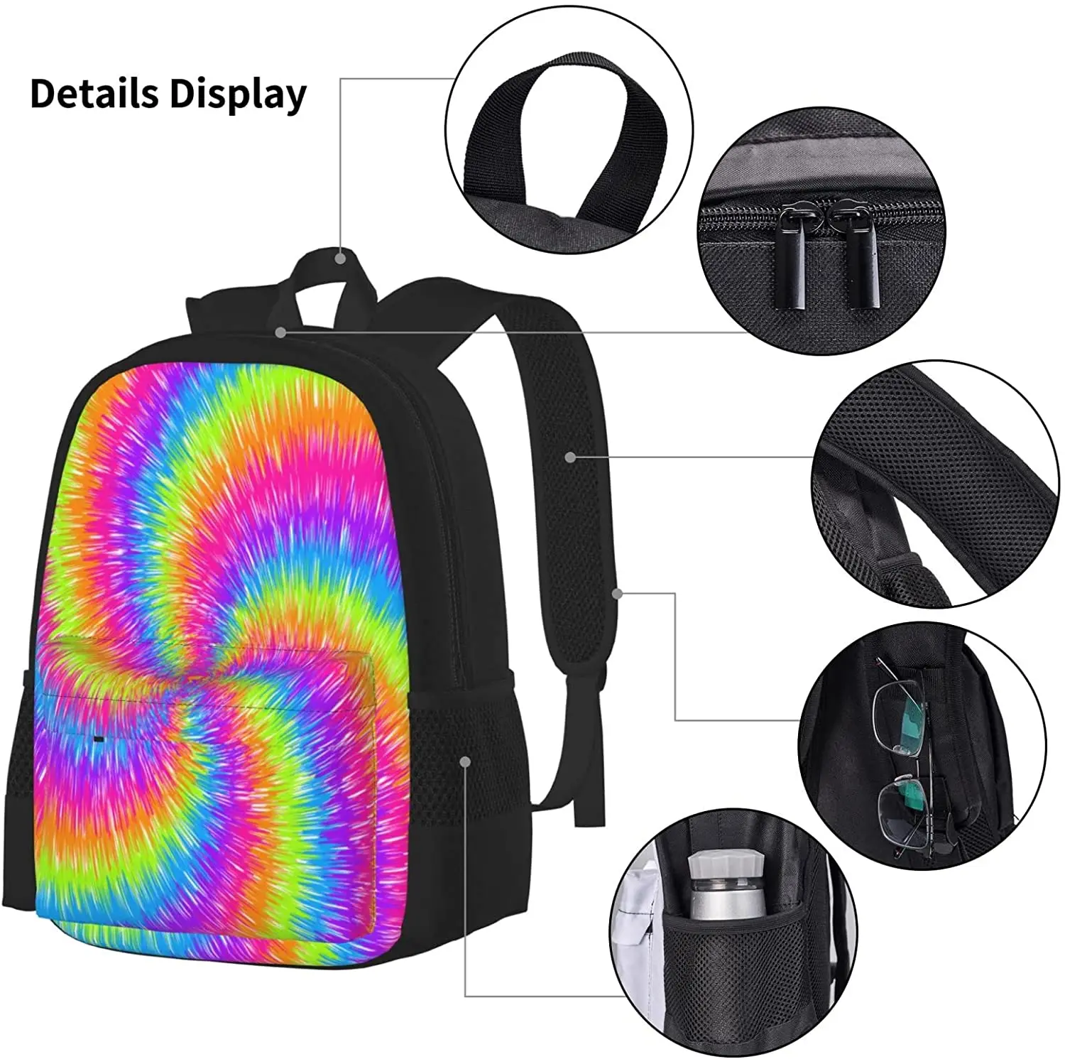 Kids School Backpack Tie Dye Spiral Schoolbag Travel Bag Casual Daypack Lunch Bag Pencil Case for Boys Teens Girls 3pcs Sets