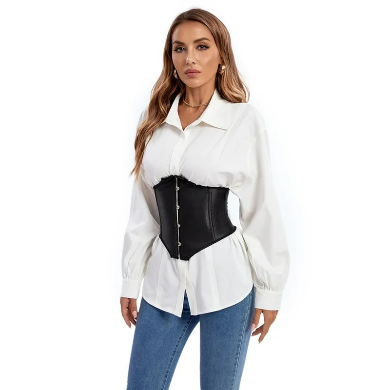 

Black Satin Corset Underbust Waist Corset Women's Short Waistband Waist Bandage Fashion Corset Belt DropShipping