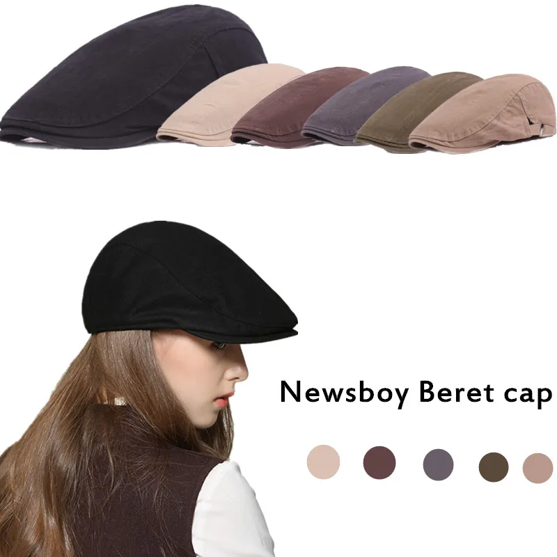 

1PC 5Colors Cotton Men Women Unisex Beret Sunhat Vintage Duckbill Peaked Casual Hat Cowboy Retro Gatsby Flat Cap