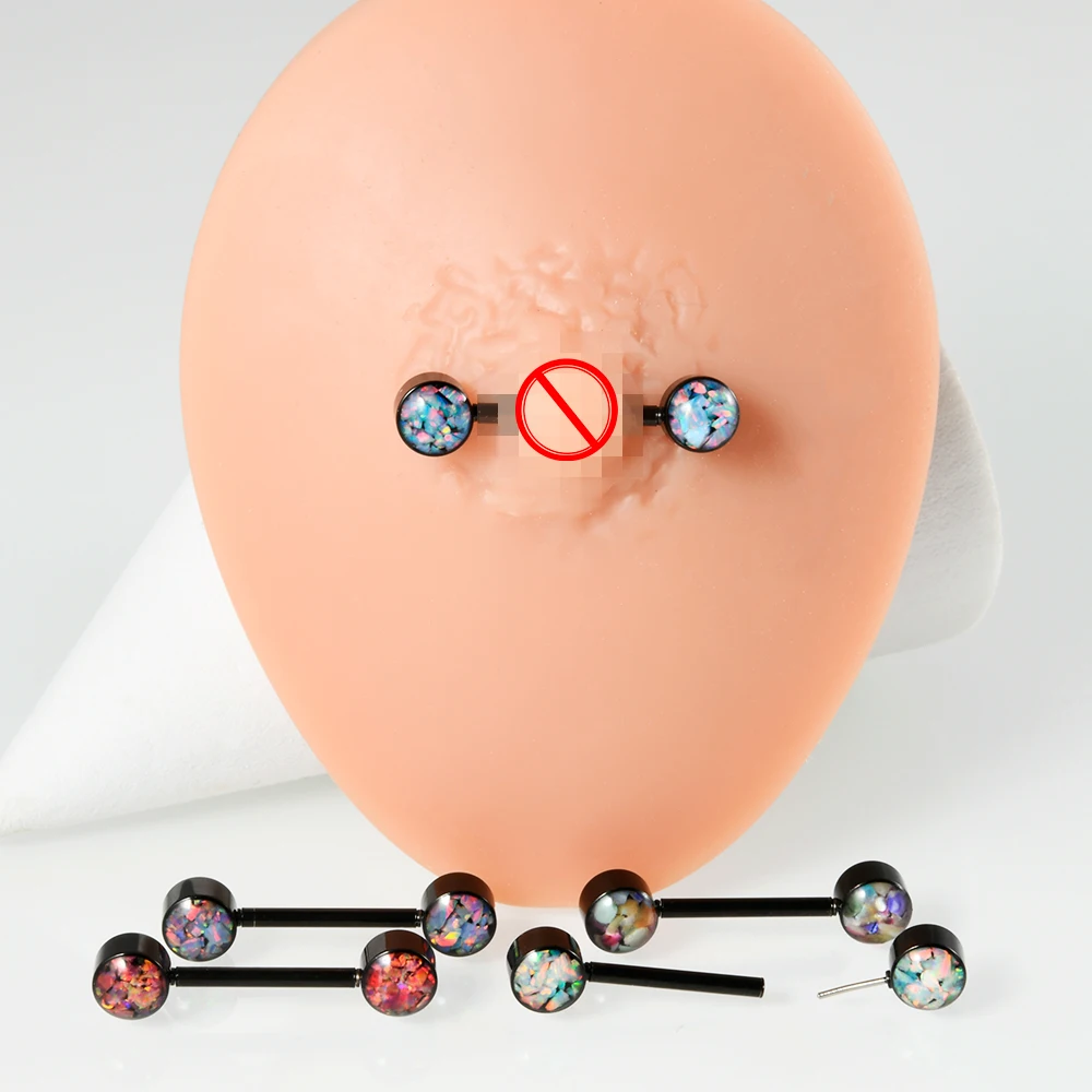 1 пара опалового камня штанга для сосков нержавеющая сталь черное покрытие