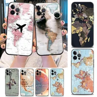 phone case for iphone apple 11 12 13 pro 7 8 se xr xs max 5 5s 6 6s plus case soft silicone fundas capa cover world map travel