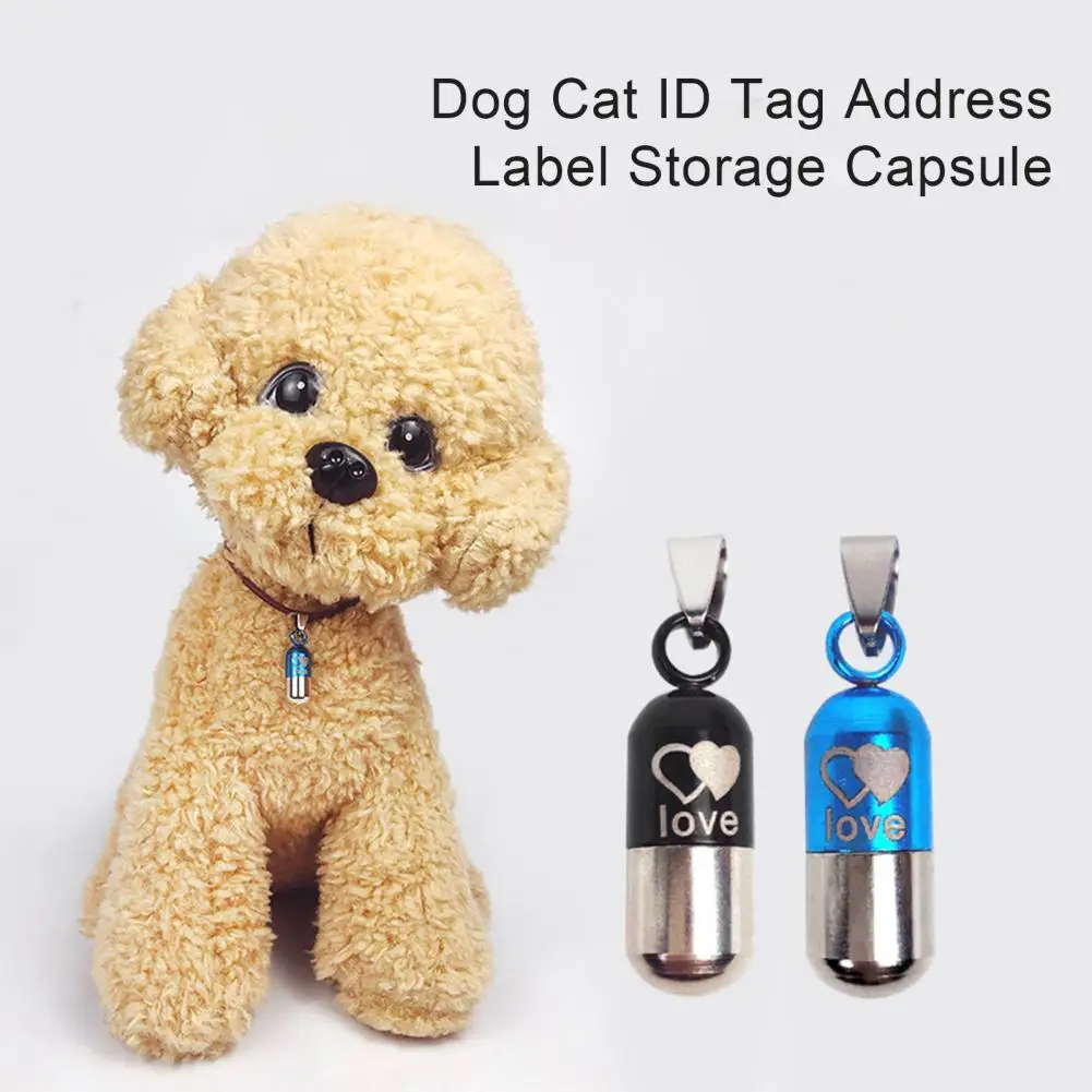 

ID Tag Pet Identity Card Love Letter Pattern Anti-lost Stainless Steel Capsule Shape Pet Dog Cat Identity Card Tube Pet Supplies