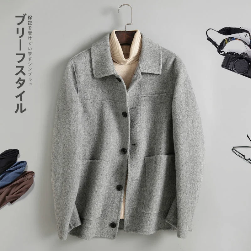 

Весна-Осень Мужская двухсторонняя шерстяная короткая куртка Новинка Высококачественный шерстяной Тренч 2023 модная трендовая одежда