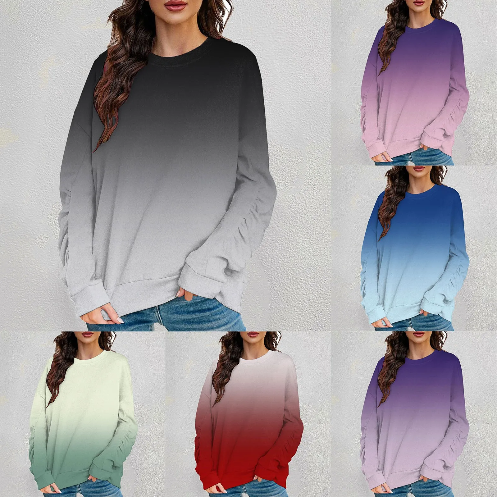 

Women's New Women's Clothing Home Comfortable Fashion Crew Neck Top Gradient Crew Full Zip Athletic Sweatshirt Casual Pullover