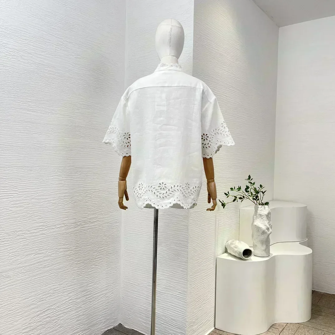 2024 новая высококачественная однотонная белая блузка с короткими рукавами и