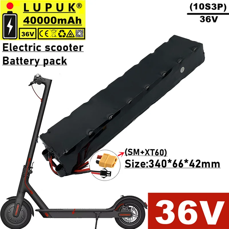 

2023 new 36V lithium-ion battery pack, 10S3P, 40000 mAh, various connectors, suitable for scooters, electric bicycles, etc