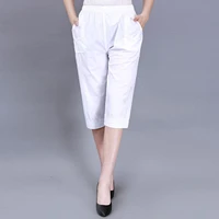middle aged women cotton capri pants pants fashion white loose straight calf length pants casual summer female capris