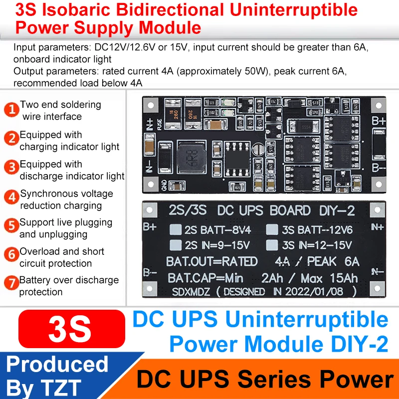 

TZT DC 12 В/15 В 50 Вт 4A Модуль источника питания ИБП Плата управления питанием бесперебойного питания 2S 3S Модуль повышения зарядки