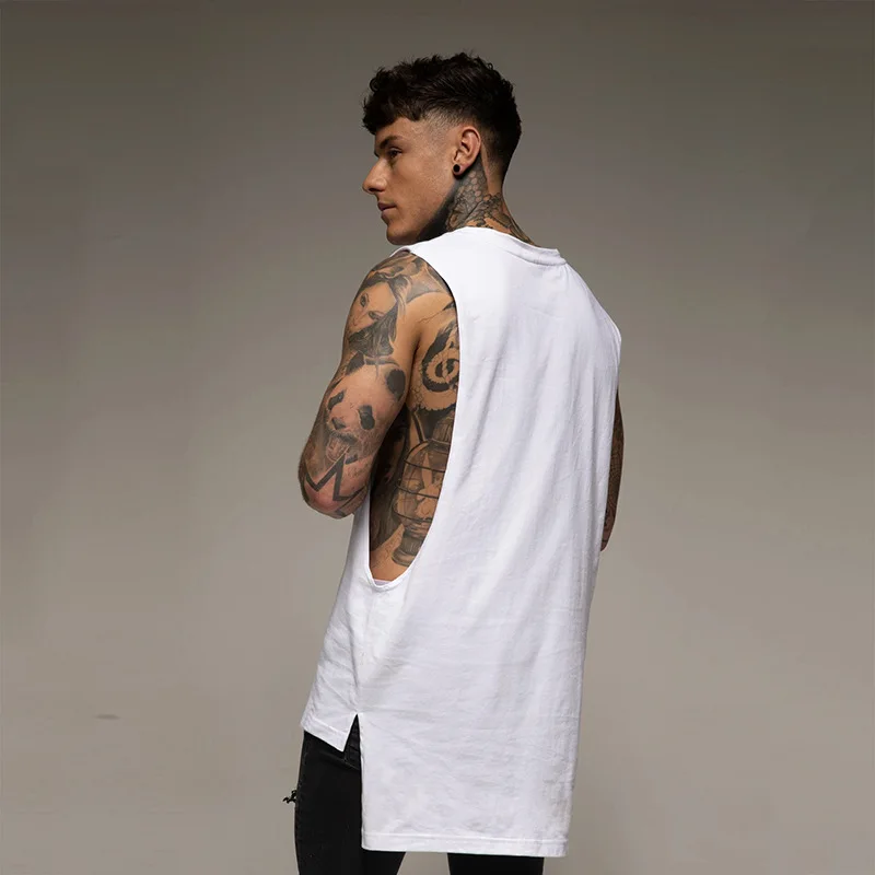

Cotton Workout Gym Tank Top Mens Men's Gym Clothing Summer Sleeveless T-shirt Mens Split Loose Fit Sports Fitness Vest