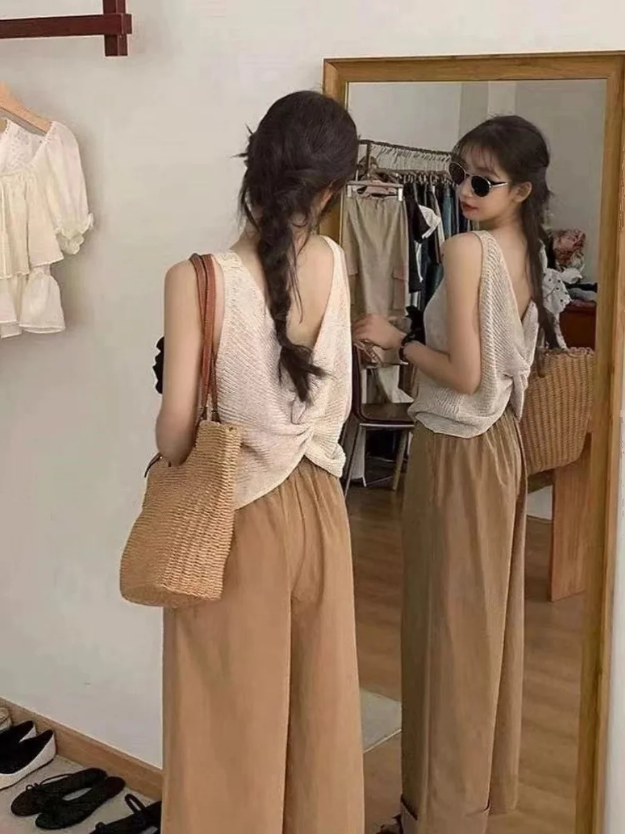 Вязаный жилет из ледяного шелка с вырезом сзади женская тонкая летняя верхняя