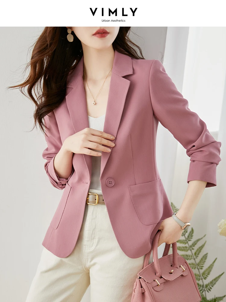 Vimly 2023 Spring Blazers Jacket for Women Elegant Stylish Korean Fashion Short Open Front Long Sleeve Work Office Blazers V7876