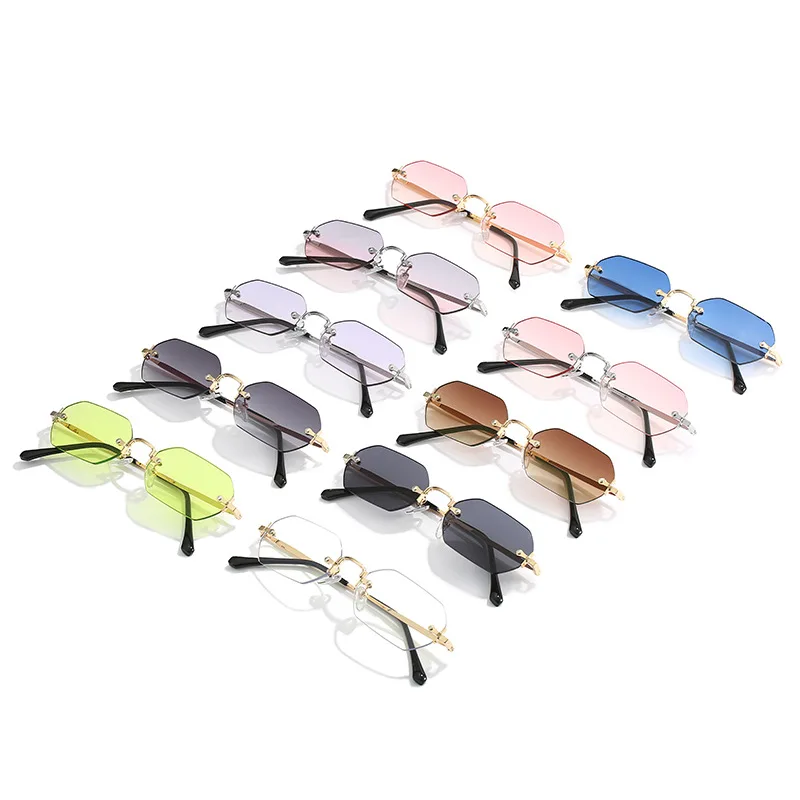 Солнцезащитные очки без оправы для мужчин и женщин Модные Винтажные солнечные