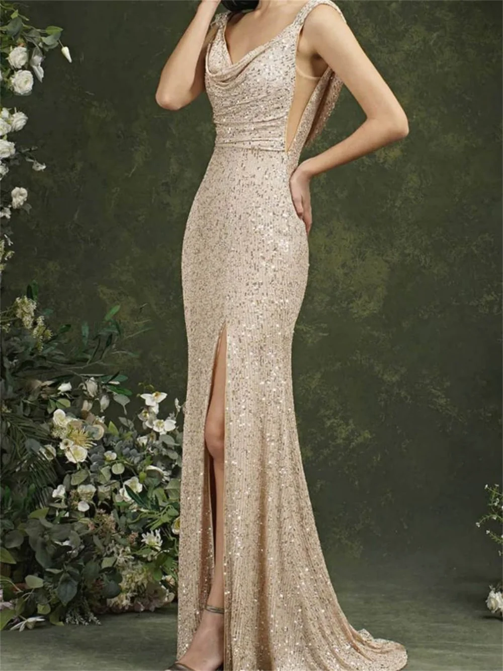 Elegant Sequined Party Evening Dress Women 2023 New in Sexy Spaghetti Slim Mermaid Maxi Dress Chic Female Prom Dresses