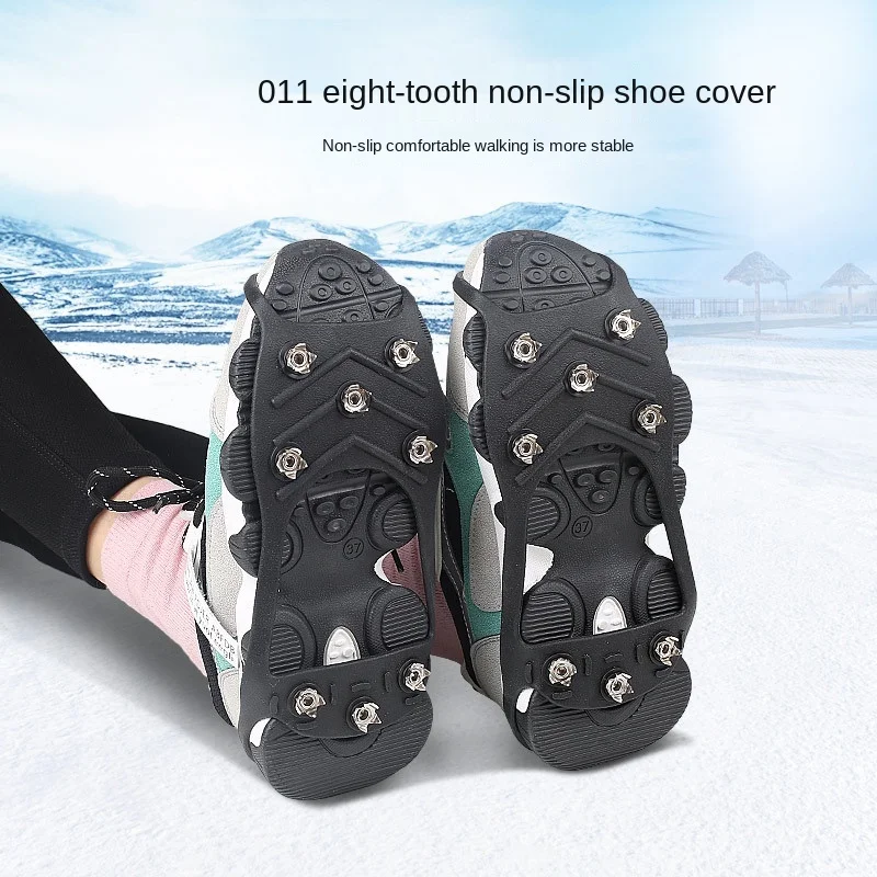 1 Pair  M L 8 Studs Anti-Skid Snow Ice Climbing Shoe Spikes Ice Grips Cleats Crampons Winter Climbing Anti Slip Shoes Cover