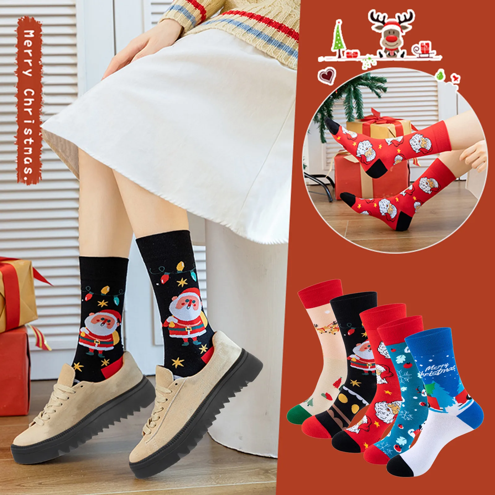 

Спортивные носки для девочек, милые Компрессионные носки, женские рождественские носки средней длины, модные женские рождественские носки ...