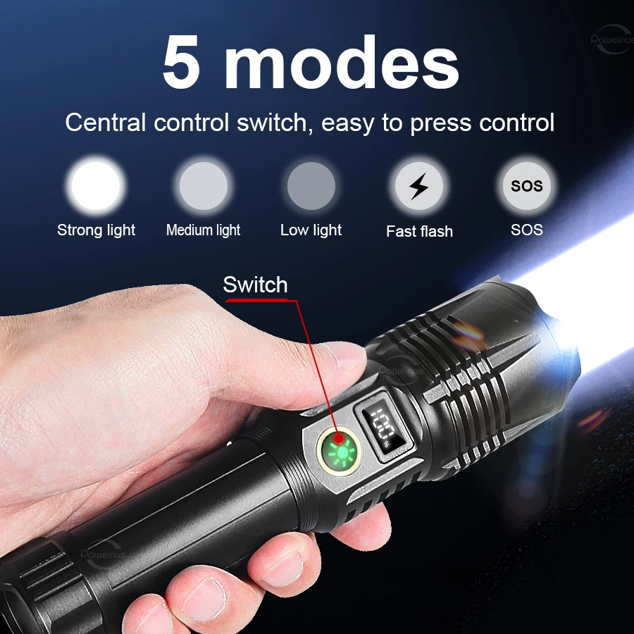 Светодиодный фонарик высокой мощности 3000000Lumens перезаряжаемый большой радиус