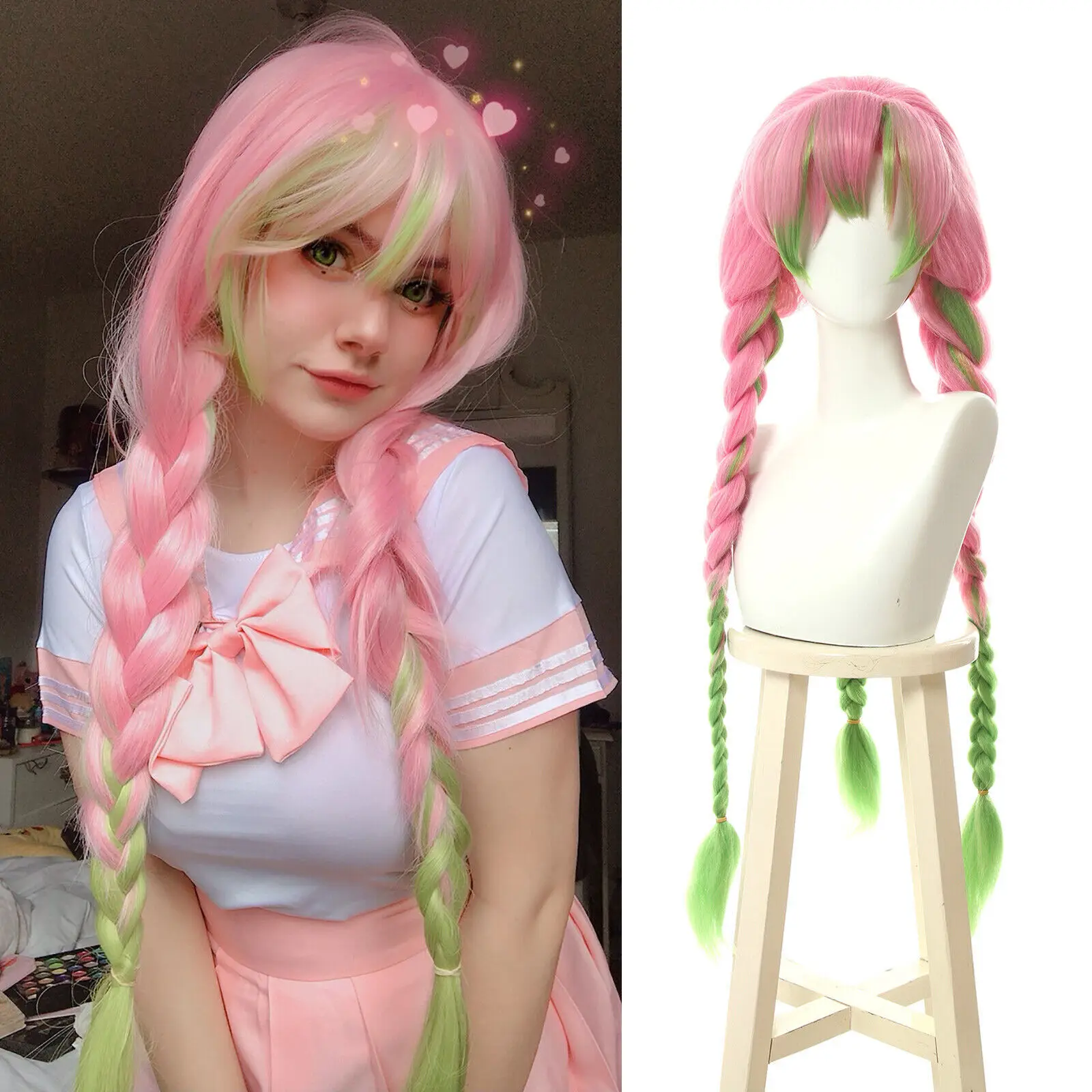 Для Demon Slayer: Kimetsu no Yaiba Kanroji Mitsuri Косплей Парики Плетеные волосы