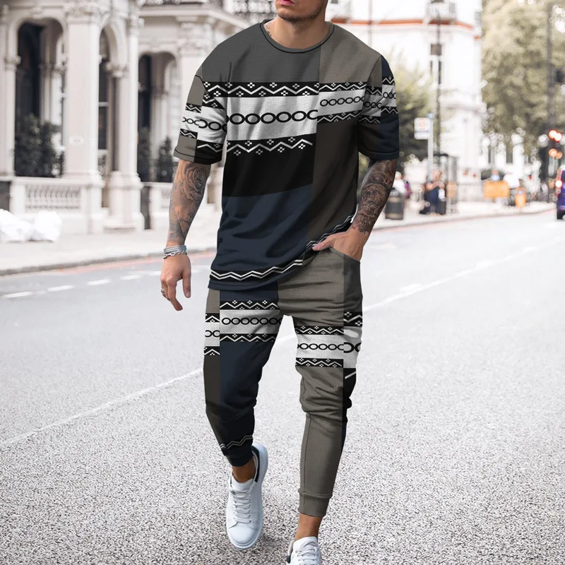 Men Tracksuit Set 3D Printed Short Sleeve Suit Spring Jogger Clothing For Man Casual Tshirts+Trousers 2 Piece Outfits Streetwear