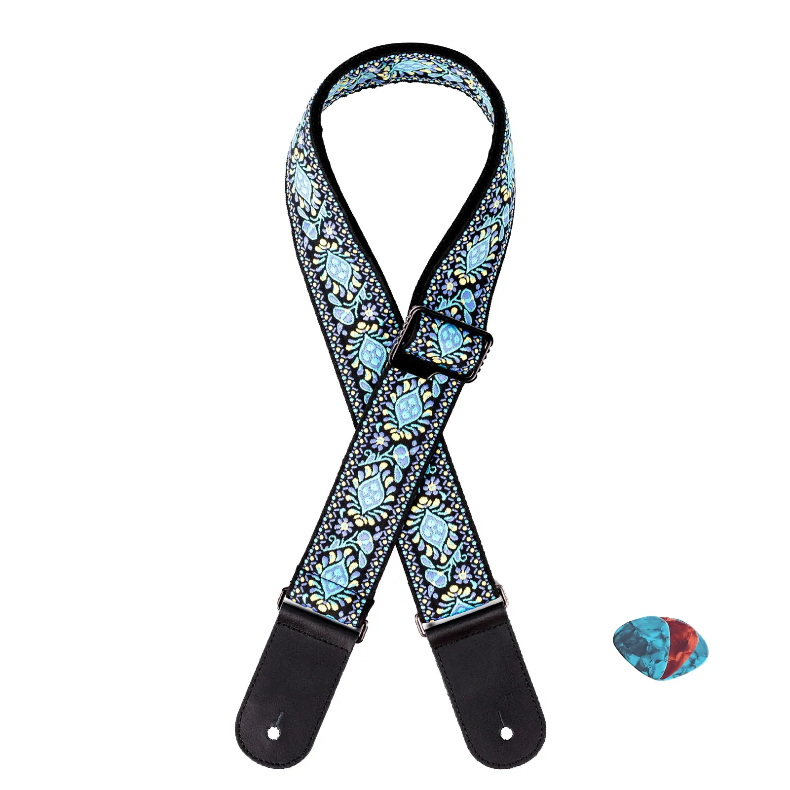 

Shoulder Belt Wear Resistant Bass With Picks Vintage Jacquard Weave Embroidered Musical Accessories Ethnic Style Guitar Strap