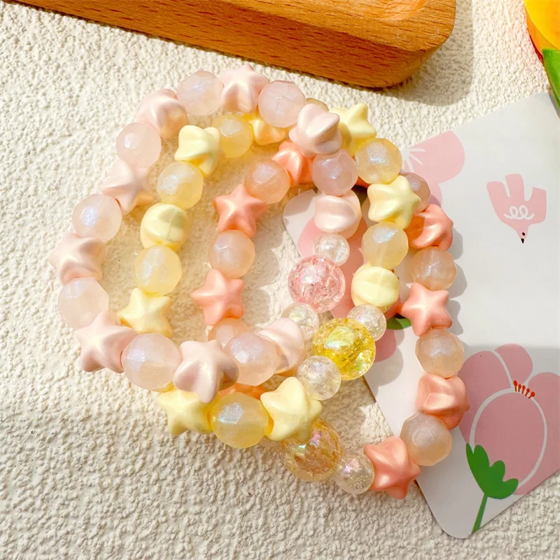 

Korean Trendy Girl Style Candy Color Star And Ball Beaded Bracelet For Women Temperament Party Accessories Daily Jewelry