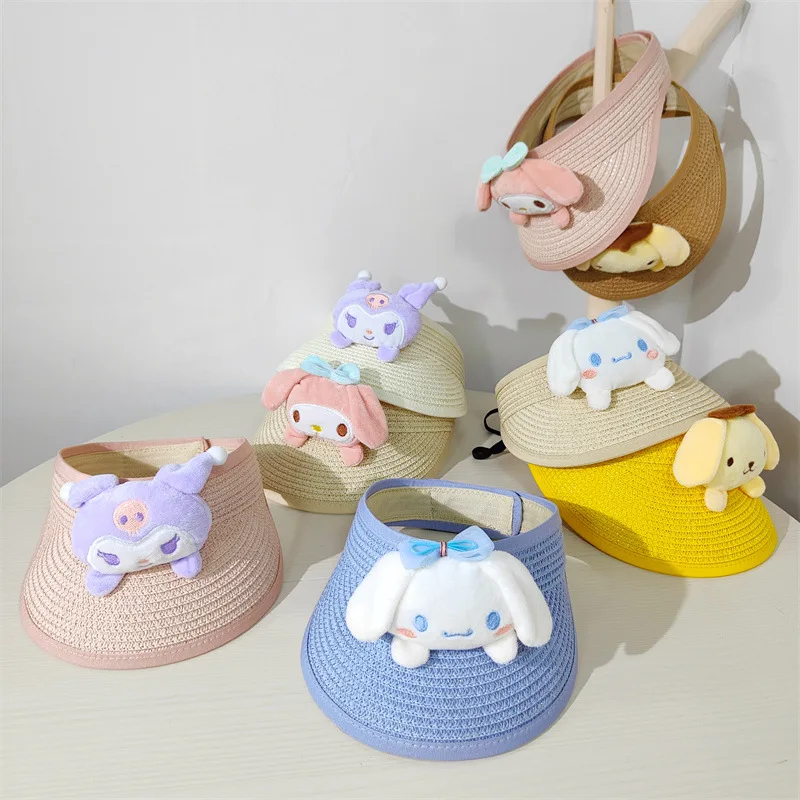 

Kawaii Sanriod Anime Cinnamoroll Kuromi Children's Sunscreen Empty Straw Hat Boys and Girls Foldable Breathable Sunshade Hat